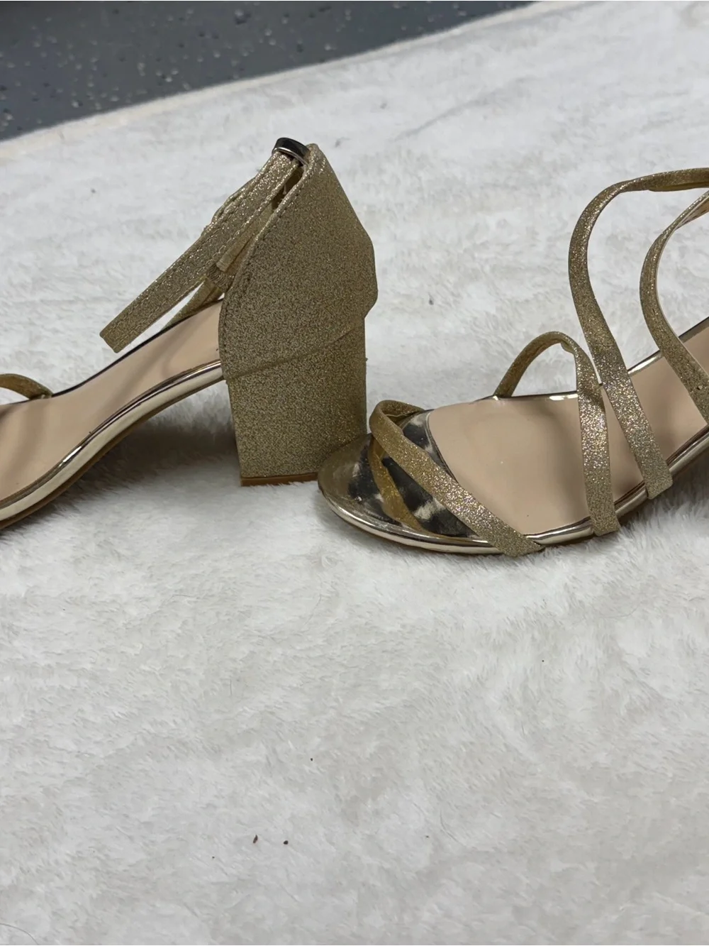 Gold Strappy Block Heel Sandals - Women